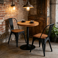 Table et chaises de salle à manger rétro de style industriel américain, 4 places, table combinée en fer et bois pour restaurant, snack-bar et bar