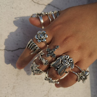 Bague Serpent Cœur Punk en Argent avec Fleur et Cœur d'Amour pour Femme et Homme, Bague Vintage Étoile Lapin Visage Souriant, Bijou Tendance, Cadeau