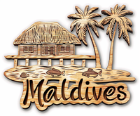 Aimant de réfrigérateur en bois souvenir de maison de plage gravée avec logo personnalisé Maldives