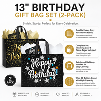 Sac cadeau d'anniversaire écologique en non-tissé réutilisable avec poignées pour hommes, garçons, enfants - Vente en gros