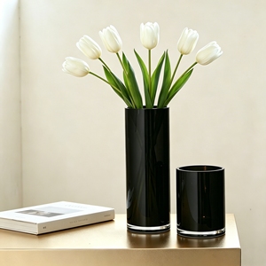 Vases en verre créatifs, grands, épais, noirs et blancs, 10 pouces (35 cm), 60 cm de haut, cylindriques, droits, en vrac pour la décoration intérieure - Product Image 5