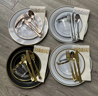 350 pièces de vaisselle en plastique doré pour 50 invités avec couverts jetables, gobelets, serviettes, ensembles de vaisselle pour les fêtes de mariage
