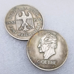 Réplica de Moneda Alemana de la República de Weimar, 5 Marcas, 1932, Berlín, Goethe, Moneda Retomada - Product Image 4