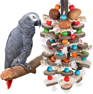 Jouet à mâcher en bois d'ash duveteux pour oiseaux, perchoir d'escalade suspendu en bois pour ara, perroquet gris, fournitures pour grandes cages à perroquets - Product Image 1