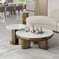 Nouvelle table basse ronde de luxe de nidification en céramique de plaque de roche conçue ensemble avec la table d'extrémité de cadre en métal pour des meubles de salon