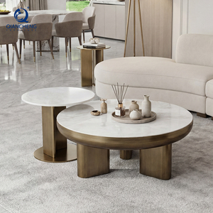 New Designed Rock Plate Ceramic Top Luxury <strong>Round</strong> <strong>Nesting</strong> <strong>Coffee</strong> <strong>Table</strong> Set With Metal Frame End <strong>Table</strong> for Living Room Furniture - Product Image 4