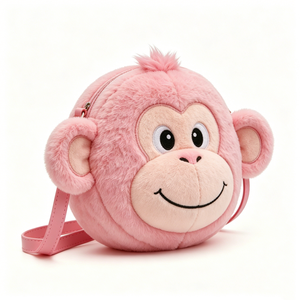 Sac à bandoulière et sac à main en peluche singe rose personnalisé avec rembourrage en coton PP, design tête de singe mignon, sac unisexe pour Halloween - Product Image 6