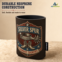 Manchon isotherme pliable en néoprène de 12 oz pour canette, avec logo personnalisé et impression de badge vintage western cowboy, pour maintenir au frais, porte-bière