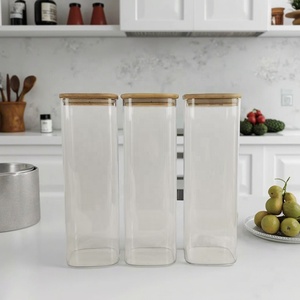<span class=keywords><strong>Set</strong></span> di barattoli di vetro quadrati minimalisti con grande capacità sigillati contenitori per alimenti perlati in cotone per uso cucina - Product Image 5