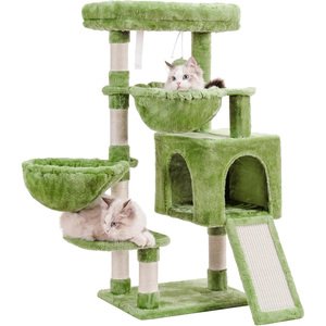Grote groene kattenboomtoren, gezellig kattenhuis met gevoerde bedden, condo's, hangmatten, sisal krabpalen, moderne, schattige, klassieke stijl - Product Image 1