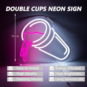 Enseigne <span class=keywords><strong>Néon</strong></span> Double Tasses Dimmable <span class=keywords><strong>Rose</strong></span> LED Lumières Décoration Murale Bar Man Cave Neon Light Signs Bedroom Pub Bar Accessories Neon - Product Image 2