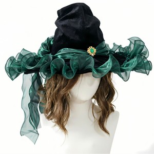 Sombrero de Bruja Luling Yaoyao, Verde Oscuro, Terciopelo, Talla Única, Decorado con Esmeraldas, Accesorio de Disfraz de Halloween, Sombrero de Fiesta - Product Image 5