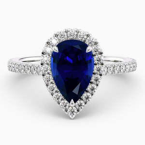 Bijoux lustrés 14k or laboratoire cultivé <span class=keywords><strong>diamant</strong></span> halo 2ct en forme de poire bagues <span class=keywords><strong>saphir</strong></span> bleu royal pour fiançailles - Product Image 1