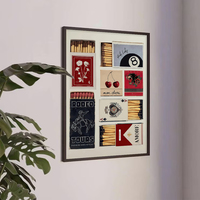 Toile d'art moderne imprimée en HD, collage de boîtes d'allumettes vintage, tableau mural, peinture sur toile imperméable, décoration de chambre rétro