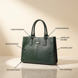 WRIZA Elegant <b>Blue</b> Leather Handbag Women <b>Tote</b> alligator Texture Smooth Panel Stylish Office Carryall Durable Premium Fashion - Product Image 6