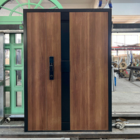 Porte d'entrée simple en aluminium à grain de bois moderne, anti-effraction, pour villa