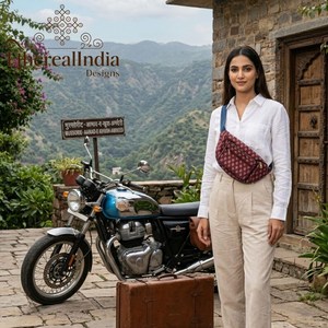 Maroon Block Print Waist <b>Bag</b> <b>Boho</b> Fanny Pack Cotton Ethnic Festival Hip Sling <b>Bag</b> - Product Image 4