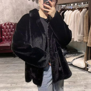 Elegante Abrigo de Piel Sintética de Visón Crema para Mujer, Chaqueta de Invierno con Doble Botonadura, Cuello Vuelto, Gruesa y Cálida - Product Image 4