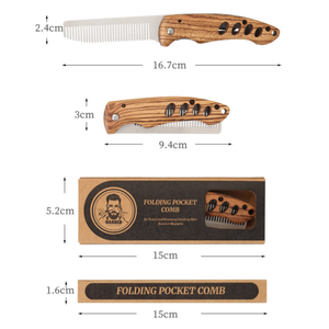 Manico pieghevole in legno da uomo pettine per barba in acciaio inossidabile per barba con pettine per barba pieghevole e pettine per barba - Product Image 3