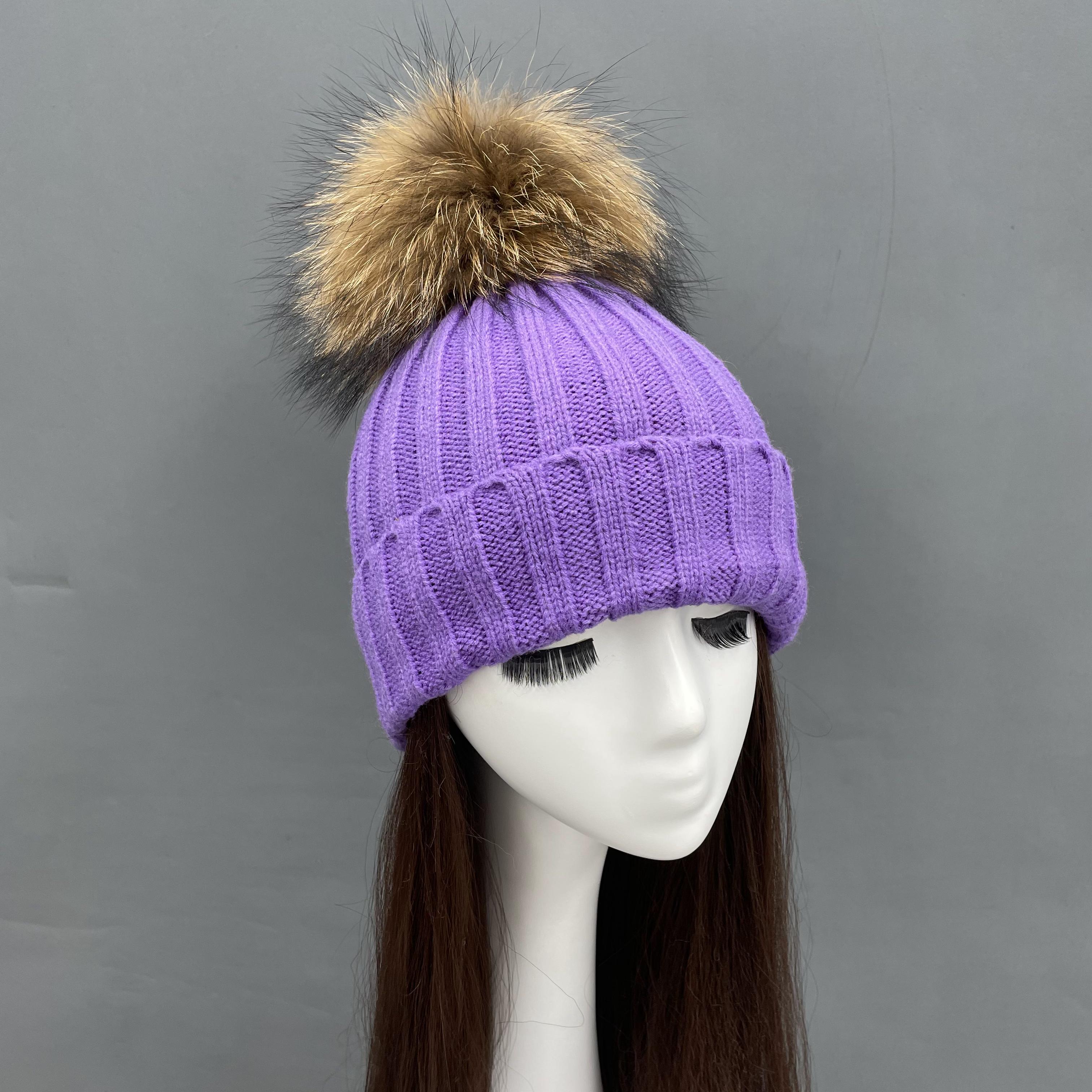 Purple knitted beanie hat