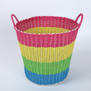 Cesta de lavandería de plástico tejido, cesta de almacenamiento redonda de 38x40cm para ropa, sala de estar, dormitorio, organización de juguetes - Product Image 1