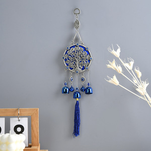 Ornamento Pendente <span class=keywords><strong>Albero</strong></span> della Vita in Vetro Blu con Occhio di Allah e Campanelle Blu e Nappa, Decorazione Bohemien per Parete e Finestra - Product Image 3