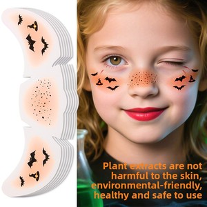 6 autocollants de <span class=keywords><strong>tatouage</strong></span> temporaire effet taches de rousseur et paillettes pour le visage, thème chauve-souris, pour Halloween, pour femmes et enfants - Product Image 4