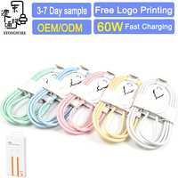 Câble USB-C tressé en nylon 60W 3A à charge rapide, cordon de données coloré Type-C pour iPhone 16/17 Series, appareil photo mobile et utilisation informatique