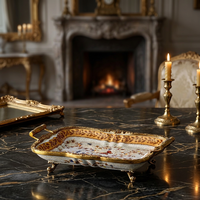 Bol à collation en porcelaine peint à la main MKMJ Art Decor avec plateau décoratif en cuivre pour table basse