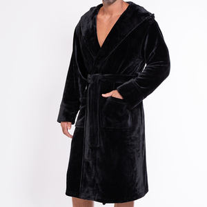 <strong>Men</strong> Hooded Bathrobe Custom <strong>Black</strong> Fleece Bath Robe Lightweight Shower Spa Bathrobe <strong>Dressing</strong> <strong>Gown</strong> - Product Image 2