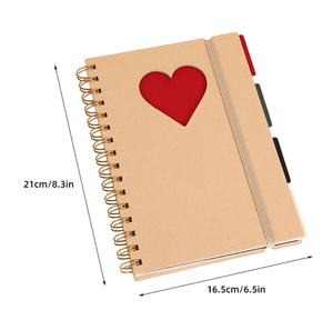 Vintage kraft giấy máy tính xách tay A5 sinh viên xoắn ốc notepads Tạp Chí quà tặng với các tab và hình trái tim màu đỏ rỗng cho ngày Valentine - Product Image 2