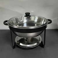 Plat de service rond personnalisable en acier inoxydable doré/argenté de 4,5 L, chauffe-plat à alcool pour buffet d'hôtel