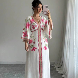 ชุดเดรสลำลองผู้หญิงแบบสั่งตัด ผ้าทอ 100% คอตตอน ระบายอากาศได้ดี ทรงปกติ เอวธรรมชาติ สำหรับฤดูใบไม้ร่วง คอตั้ง แขนสั้น ยาวแบบแม็กซี่ - Product Image 1