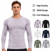 T-shirt de sport pour homme à manches longues et col rond, personnalisable OEM, ajusté, extensible, séchage rapide, respirant, pour la course, le fitness et l'entraînement
