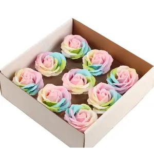 Flores artificiales de colores del Arcoíris de 8 cm, flor de jabón rosa, regalo romántico de boda, venta al por mayor