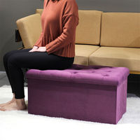 Banc de rangement en velours Bailey siège long tabouret pliable pouf peu encombrant à la maison avec grande capacité