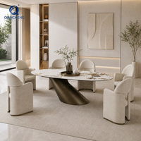 Table à manger en pierre frittée, base moderne en acier inoxydable, table de cuisine de luxe pour villa et maison, fournisseur en gros