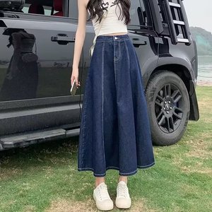 2026 Women Lady A-<b>line</b> Denim Midi Skirt <b>Jeans</b> Dress New Fashion Loose Waist Large Size Casual <b>Jeans</b> Skirt - Product Image 4