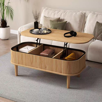 Table basse relevable cannelée avec rangement dissimulé, design moderne du milieu du siècle, en bois, pour salon