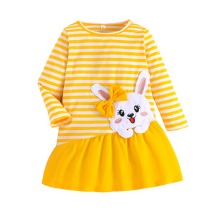 ชุดเดรสลำลองผ้าขนสัตว์ลายทางปักลายกระต่ายสุดหรูสำหรับเด็กอายุ 3-7 ปี ขายส่งจากโรงงาน เหมาะสำหรับงานปาร์ตี้ในฤดูใบไม้ร่วง - Product Image 1