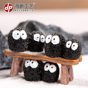 Adornos de resina con musgo para micropaisajes, dos cerditos negros unidos, pintados a mano, decoración de jardín independiente - Product Image 2