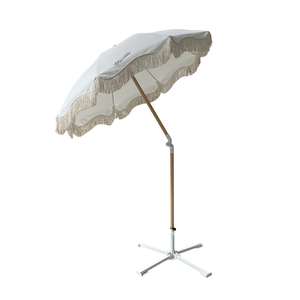 Австралийский корейский белый пляжный зонтик с бахромой, Деревянный пляжный зонтик с хлопковыми кисточками - Product Image 2