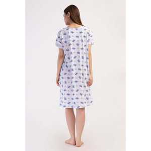 Camisón de algodón para mujer, manga corta, estilo clásico, ropa de dormir de tejido suave, azul - Product Image 5