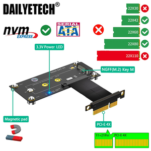 M.2 M Key 转 PCIE 4X 磁吸垫式电源 LED + NVME 转 PCI Express X4 转接线 10CM 适用于 2230 2242 2260 2280 NVME SSD - Product Image 6