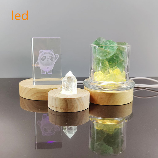 Led Crystal Ball USB Charging Night Light Round Rgb Color Changing Wood Base for Acrylic Crystal Glass