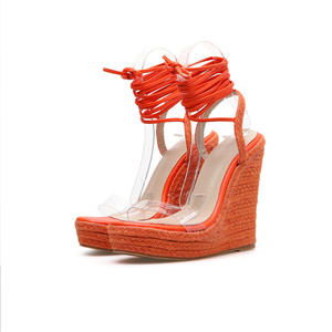 CSS3 nuovo di modo al neon arancione rosa chiaro cinghie tie up cunei <span class=keywords><strong>sandali</strong></span> delle donne - Product Image 3