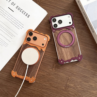 Nouvelle conception – Coque de téléphone en aluminium détachable avec support en bois pour iPhone 16 17 18 Pro Max, avec anneau rotatif à 360° et protection antichoc magnétique