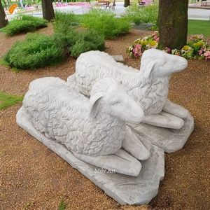屋外の庭の装飾大理石の動物の彫刻等身大の庭の羊の像 - Product Image 1