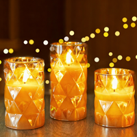 Bougie Pilier LED Sans Flamme en Verre Texturé Diamant de Luxe 3 Pièces avec Télécommande Flamme Scintillante Réaliste Personnalisée pour la Décoration de la Maison et des Événements