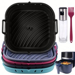 OEM Collapsible Square Reusable Air Fryer Accessories Silicone Mold Baking Pan Oven <b>Tray</b> Food Safe Silicone Pot Air Fryer Liners - Product Image 1